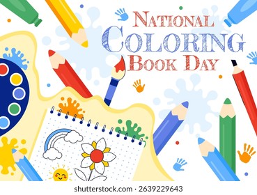 National Coloring Book Day Vector Illustration for August 2nd Featuring Colored Pencils or Crayons Used for Drawing Activities in a Flat Background