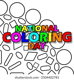 National Coloring Day event banner. Colorful bold text and shape patterns to color on white background to celebrate on September 14th