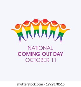 National Coming Out Day Poster with group of rainbow people vector. Colorful people figures vector. Group of rainbow people abstract icon vector. LGBT design element. October 11, important day
