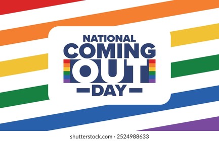 National Coming Out Day. Pride month. LGBT rainbow flag. Happy holiday. Diversity and equality. Gay and lesbian. Free love, heart shape. Illustration. Vector poster