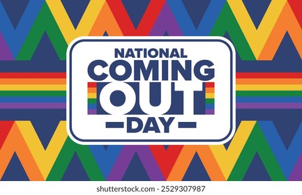 National Coming Out Day. Pride month. LGBT rainbow flag. Happy holiday. Diversity and equality. Gay and lesbian. Free love, heart shape. Illustration. Vector poster