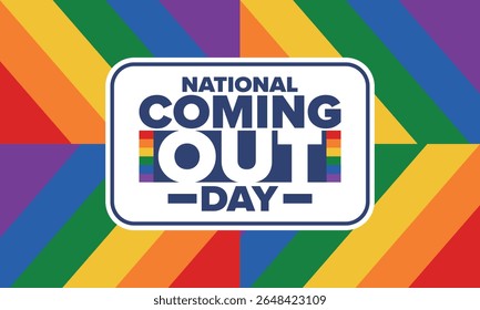 National Coming Out Day. Pride month. LGBT rainbow flag. Happy holiday. Diversity and equality. Gay and lesbian. Free love, heart shape. Illustration. Vector poster