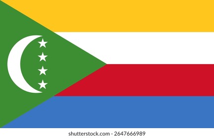 Bandeira nacional das Comores. Bandeira de alto detalhe das Comores. África. Ilustração em 3D.