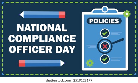 National Compliance Officer Day vector banner design with geometric shapes and vibrant colors on a horizontal background.