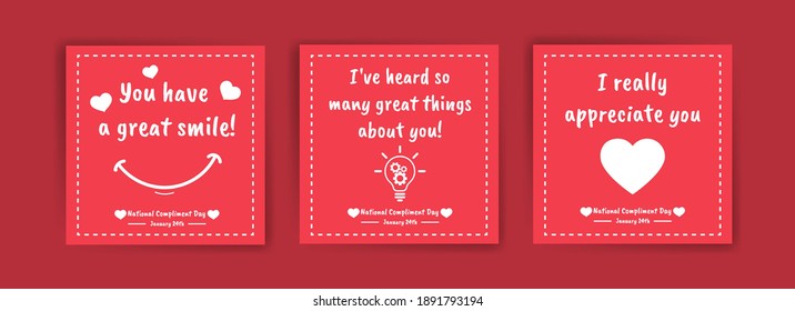 National Compliment Day. January 24th. Social media post templates, banners, cards, posters with text.