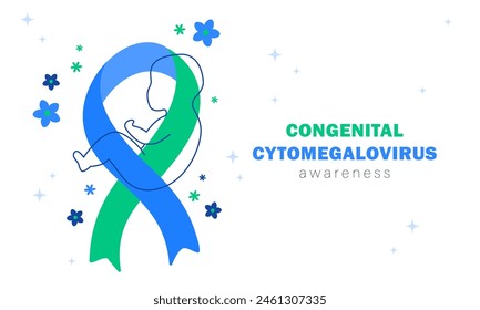 National Congenital Cytomegalovirus Awareness Month US. Ribbon and child, flower