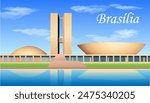 National Congress in Brasilia (Brazil) tourist poster. Vector art illustration