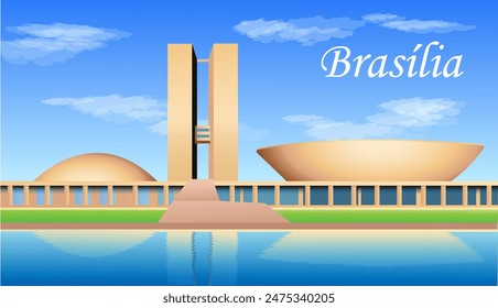 National Congress in Brasilia (Brazil) tourist poster. Vector art illustration