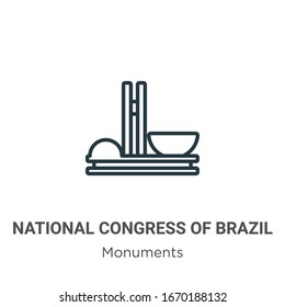 National congress of brazil outline vector icon. Thin line black national congress of brazil icon, flat vector simple element illustration from editable monuments concept isolated stroke on white 