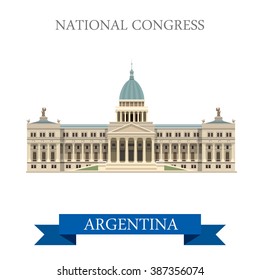 National Congress in Buenos Aires Argentina. Flat cartoon style historic sight showplace attraction web site vector illustration. World countries cities vacation sightseeing South America collection.