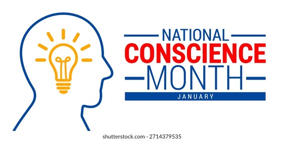 National Conscience Month background, banner, card or poster design template is observed every year during January, to raise awareness about the mission. Vector illustration.