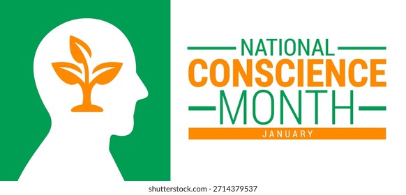 National Conscience Month background, banner, card or poster design template is observed every year during January, to raise awareness about the mission. Vector illustration.