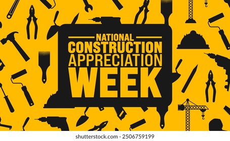 National construction appreciation week is observed every year in September. Holiday concept. Template for background, banner, card, poster, placard, design template with unique shapes.