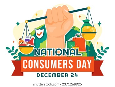 National Consumer Day Vector Illustration with Shopping Cart and Paper Bag for Promotion, Banner or Poster in Flat Cartoon background Design