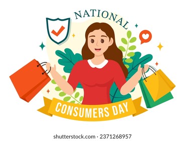 National Consumer Day Vector Illustration with Shopping Cart and Paper Bag for Promotion, Banner or Poster in Flat Cartoon background Design