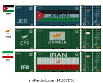 National container(Jordan,Cyprus,Iran) on transparent background
