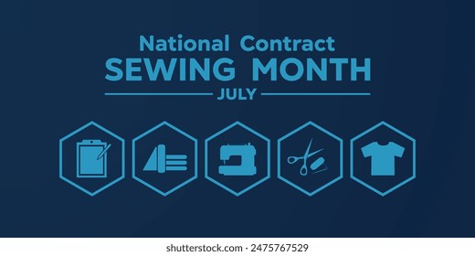 National Contract Sewing Month. Great for cards, banners, posters, social media and more. Dark blue background. 