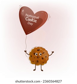 National Cookie Day banner, December 4. Character with funny face. Cute cup cake 3d. Kids food menu. Vector illustration.