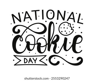 National Cookie Day caligrafia mão desenhado letras e uma ilustração de doces caprichosos. Cartão de saudação de comemorações.