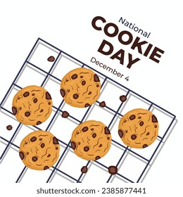 National cookie Day, chocolate chip cookie Day Vector, Sweet cookies, Cookies on cooling Rack