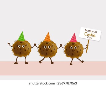 National Cookie Day, December 4. Character with funny face. Cute cup cake 3d. Kids food menu. Vector illustration.