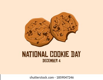 National Cookie Day vector. Delicious chocolate chip cookie vector. Bitten chocolate Cookies icon vector. Biscuit with chocolate icing icon vector. Cookie Day Poster, December 4. Important day