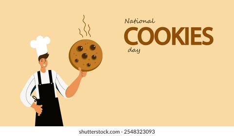 National cookie day. Vector doodle  line art illustration for banner, poster, greeting card,  menu, recipe. Tea party, afternoon snak, breakfast, cafe themed concept background.