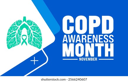 National COPD Awareness Month.Chronic Obstructive Disease Pulmonary. Medical concept.suitable for placard, background,Greeting Card, Poster design template with text inscription, standard Social Media