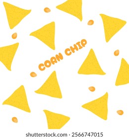 National Corn Chip Day to celebrate on January 29th. Delicious snack of corn chips with corn kernels on white background. Food event banner.