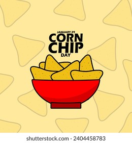 National Corn Chip Day event banner. A red bowl filled with delicious corn chips, with bold text on light yellow background to celebrate on January 29