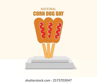 National Corn Dog Day vector. Corndog with ketchup and mustard icon vector. Delicious american food vector. Important day