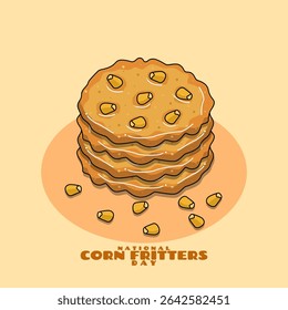 National Corn Fritters Day to celebrate on July 16th. Delicious fried snack crispy golden brown corn fritters on beige background. Food event banner.