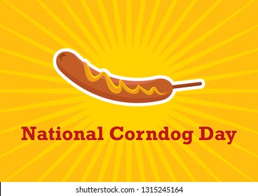 National Corndog Day vector. Corn dog with mustard cartoon icon. American Food Feast