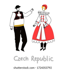 National costume of Czech Republic in flat cartoon style. Folk  dress traditional clothes isolated vector illustration.