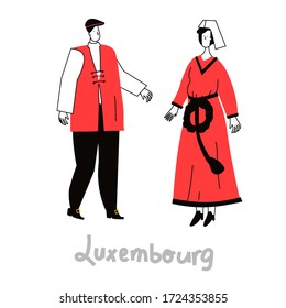 National costume of Luxembourg in flat cartoon style. Folk  dress traditional clothes isolated vector illustration.