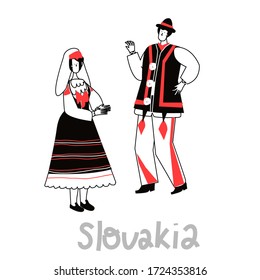 National costume of Slovakia  in flat cartoon style. Folk  dress traditional clothes isolated vector illustration.