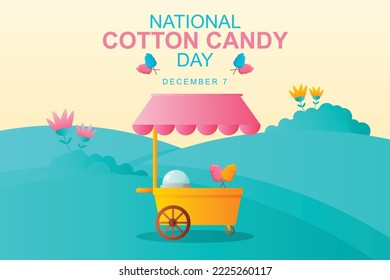 National Cotton Candy Day background. Design with gradient cotton candy cart. Vector design illustration.