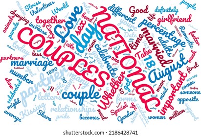 National Couple's Day 18 August Word Cloud In Vector Art Creative Colourful White Back Ground