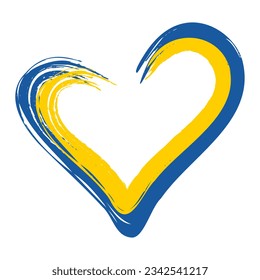 National courage symbol yellow and blue Ukrainian grunge heart drawn with paint. For logos, signs, decor, social media posts, banners, postcards, merch, clothes, fabrics