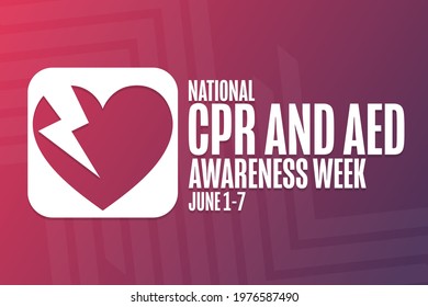 National CPR and AED Awareness Week. Holiday concept. Template for background, banner, card, poster with text inscription. Vector EPS10 illustration