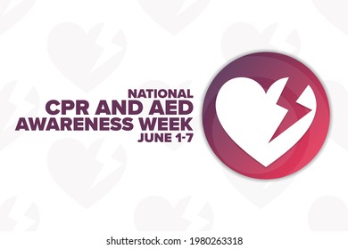 National CPR and AED Awareness Week. Holiday concept. Template for background, banner, card, poster with text inscription. Vector EPS10 illustration