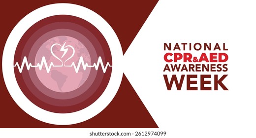 National CPR and AED Awareness Week. Holiday concept. Template for background, banner, card, poster with text inscription. Vector EPS10 illustration.
