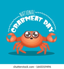 National crab meat day concept vector illustration with red crab isolated on blue sea background. Crabmeat day banner or funky poster