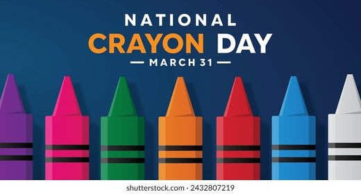 National Crayon Day. Colorful crayon.  Great for Cards, banners, posters, social media and more. Blue background.