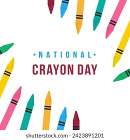 National Crayon Day. Colorful pencils for poster, festive celebration, greeting card, banner, flyer and invitation card. Bright multicolor crayons isolated on white background.Flat Vector illustration