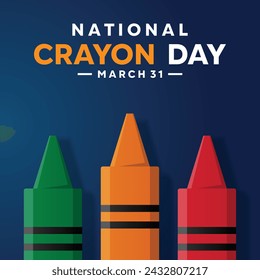 National Crayon Day. Three crayons with different colors. Great for Cards, banners, posters, social media and more.