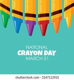National Crayon Day vector. Set of colored crayons icon vector. Crayon Day Poster, March 31. Important day