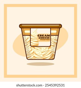 National Cream Cheese Frosting Day to celebrate on December 13th. Illustration of one bucket of cream cheese frosting in frame on beige background. Food event banner.