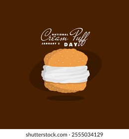National Cream Puff Day to celebrate on January 2nd. A delicious cream puff cake on dark brown background.