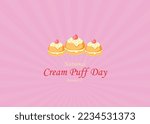 National Cream Puff Day. January 2. Holiday concept. Template for  sunburst background, banner, card, poster. Vector illustration.
